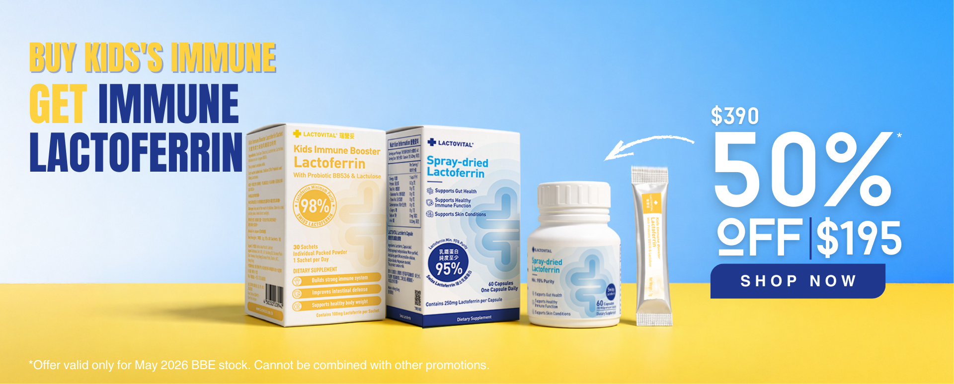 Lactovital Lactoferrin kids+ Adult immune supplement 50% off redemption offer Jan 2026